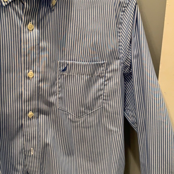 Blue and white stripped nautica medium dress shirt - Picture 2 of 3